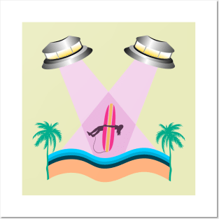 Surfer Girl Alien Abduction Posters and Art